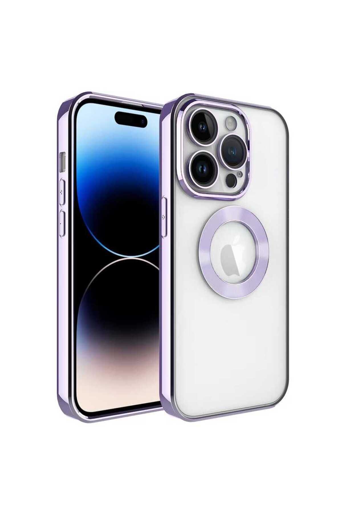 iPhone 14 Pro Max Uyumlu Kamera Korumalı Logo Gösteren BSAY Omega Kılıf-Siyah Lila