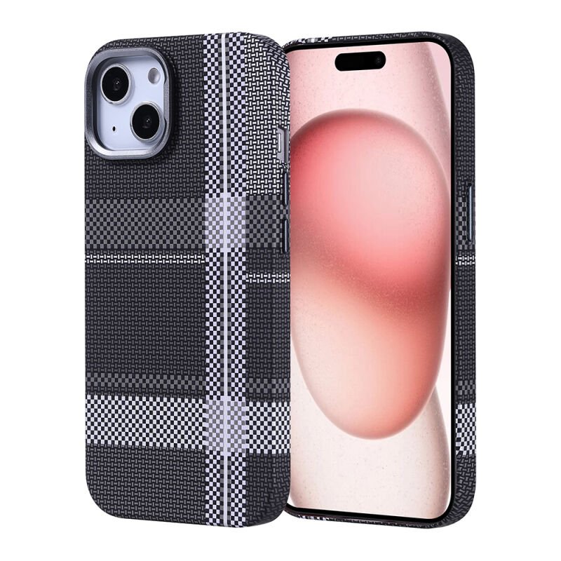 iPhone 15 Kılıf M-safe Şarj Özellikli Karbon Fiber Görünümlü Zore Nekst Kılıf Gri