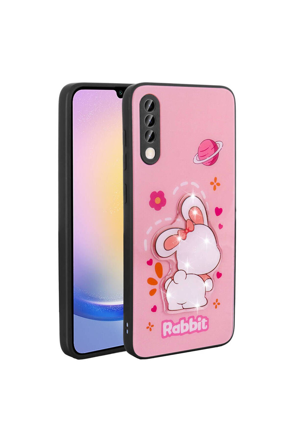 Galaxy A70 Kılıf Parlayan Kabartmalı İkonik Figürlü BSAY Amas Silikon Kapak - Siyah Pembe