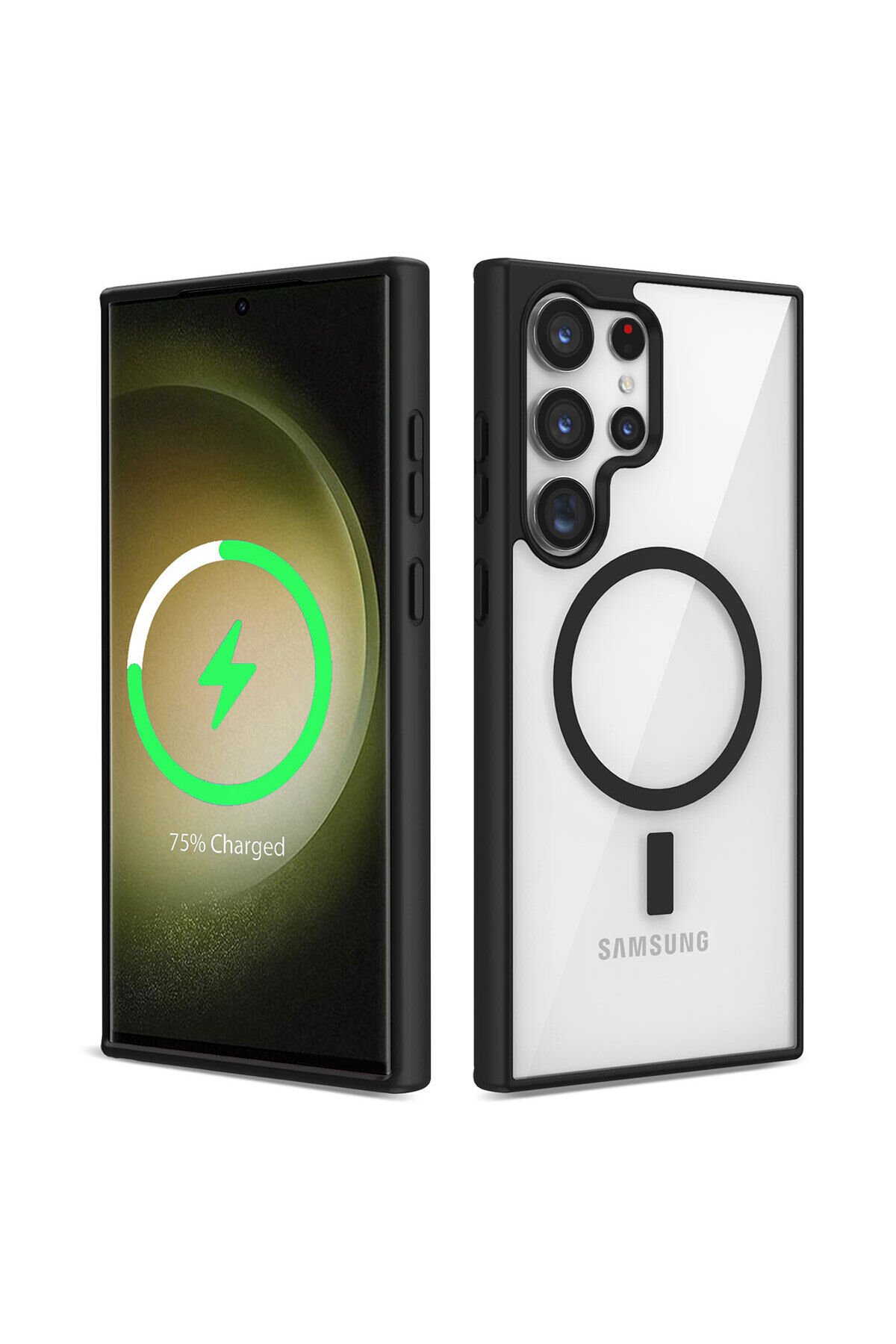 Galaxy S22 Ultra Uyumlu Magsafe Wireless Şarj Özellikli Silikon BSAY Ege Kılıf-Yeşil Siyah