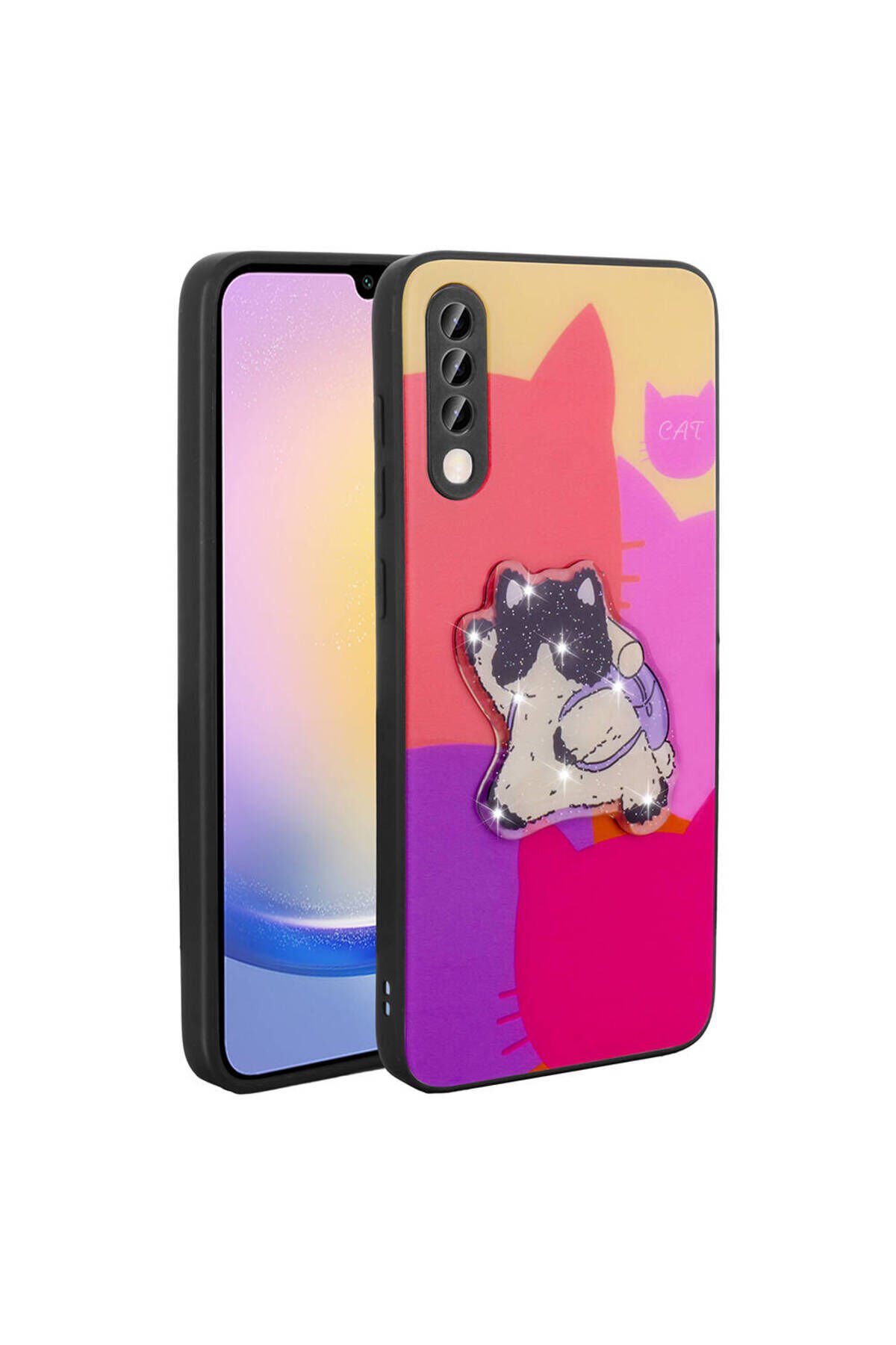 Galaxy A70 Kılıf Parlayan Kabartmalı İkonik Figürlü SBT Amas Silikon Kapak - Mor Mor