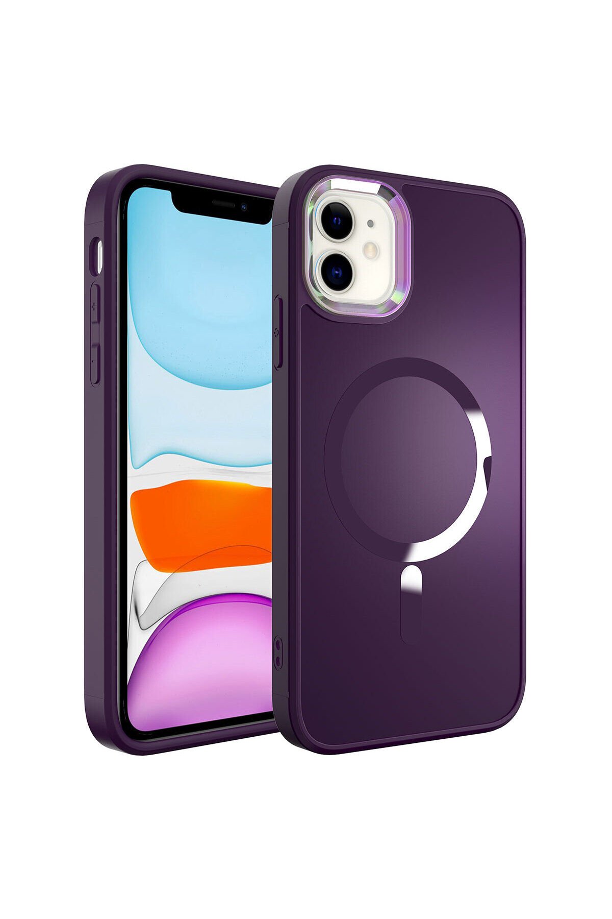 iPhone 11 Uyumlu Magsafe Wireless Şarj Özellikli NXAR Stil Kılıf-Derin Mor Derin Mor