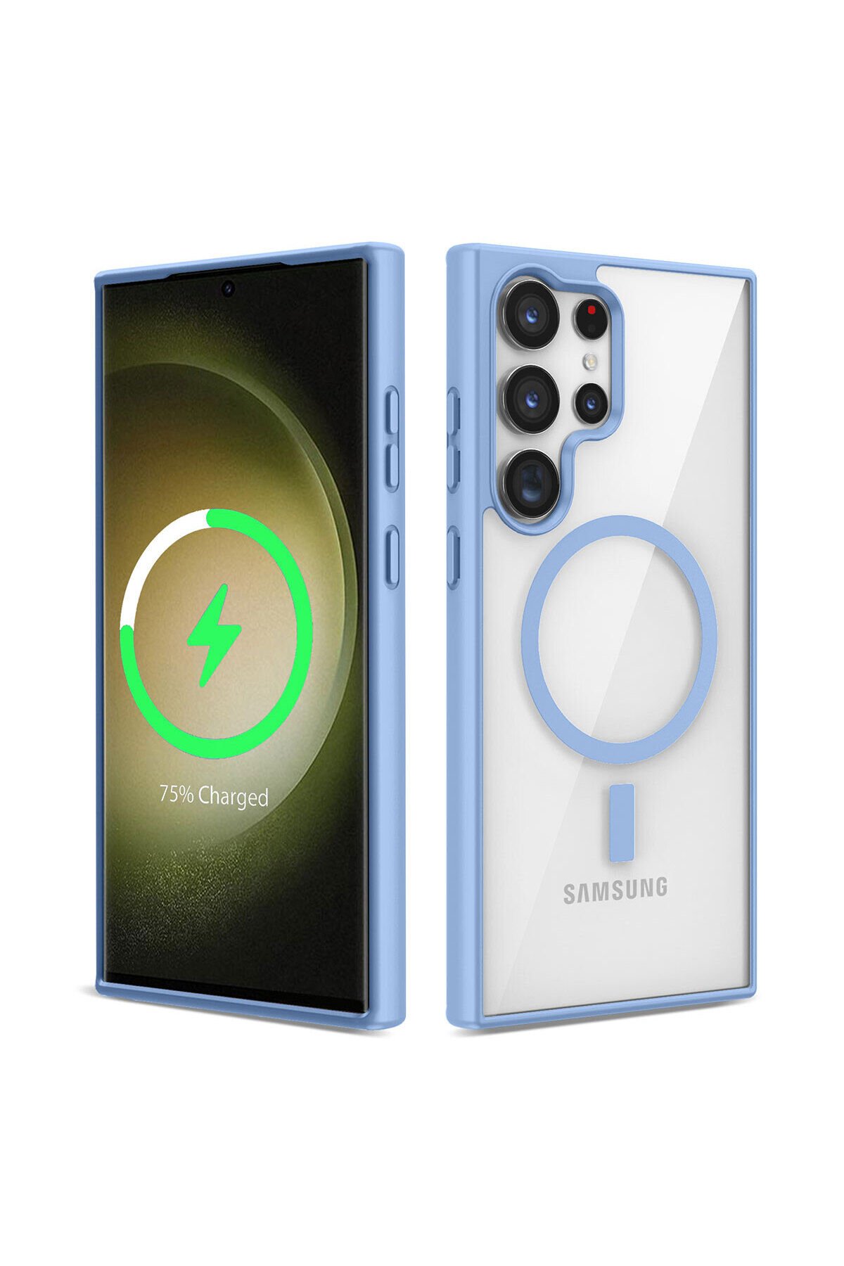 Galaxy S22 Ultra Uyumlu Magsafe Wireless Şarj Özellikli Silikon BSAY Ege Kılıf-Yeşil Mavi