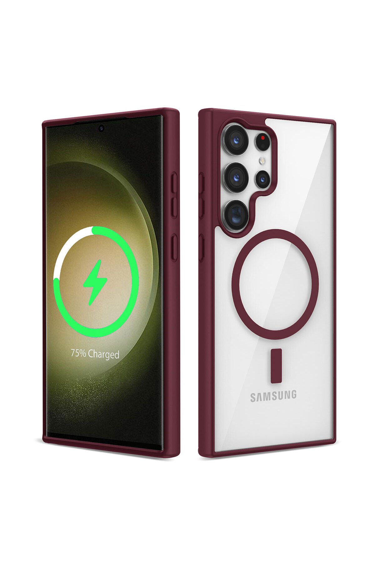 Galaxy S22 Ultra Uyumlu Magsafe Wireless Şarj Özellikli Silikon BSAY Ege Kılıf-Yeşil Koyu Kırmızı