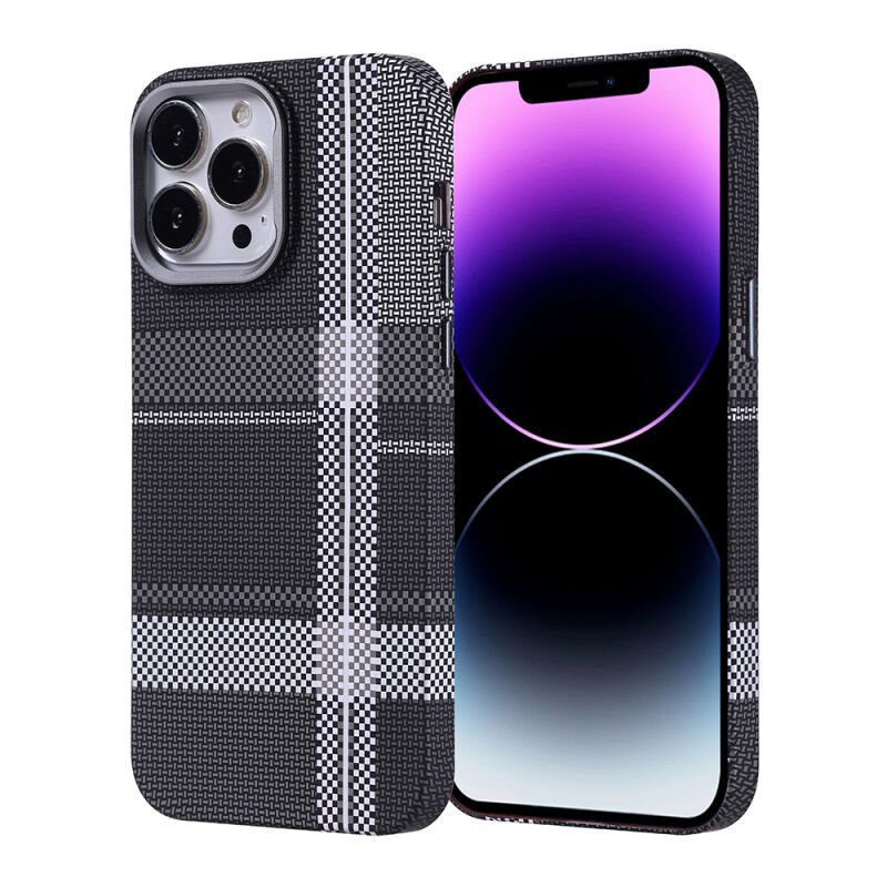 iPhone 14 Pro Max Kılıf M-safe Şarj Özellikli Karbon Fiber Görünümlü Zore Nekst Kılıf Gri