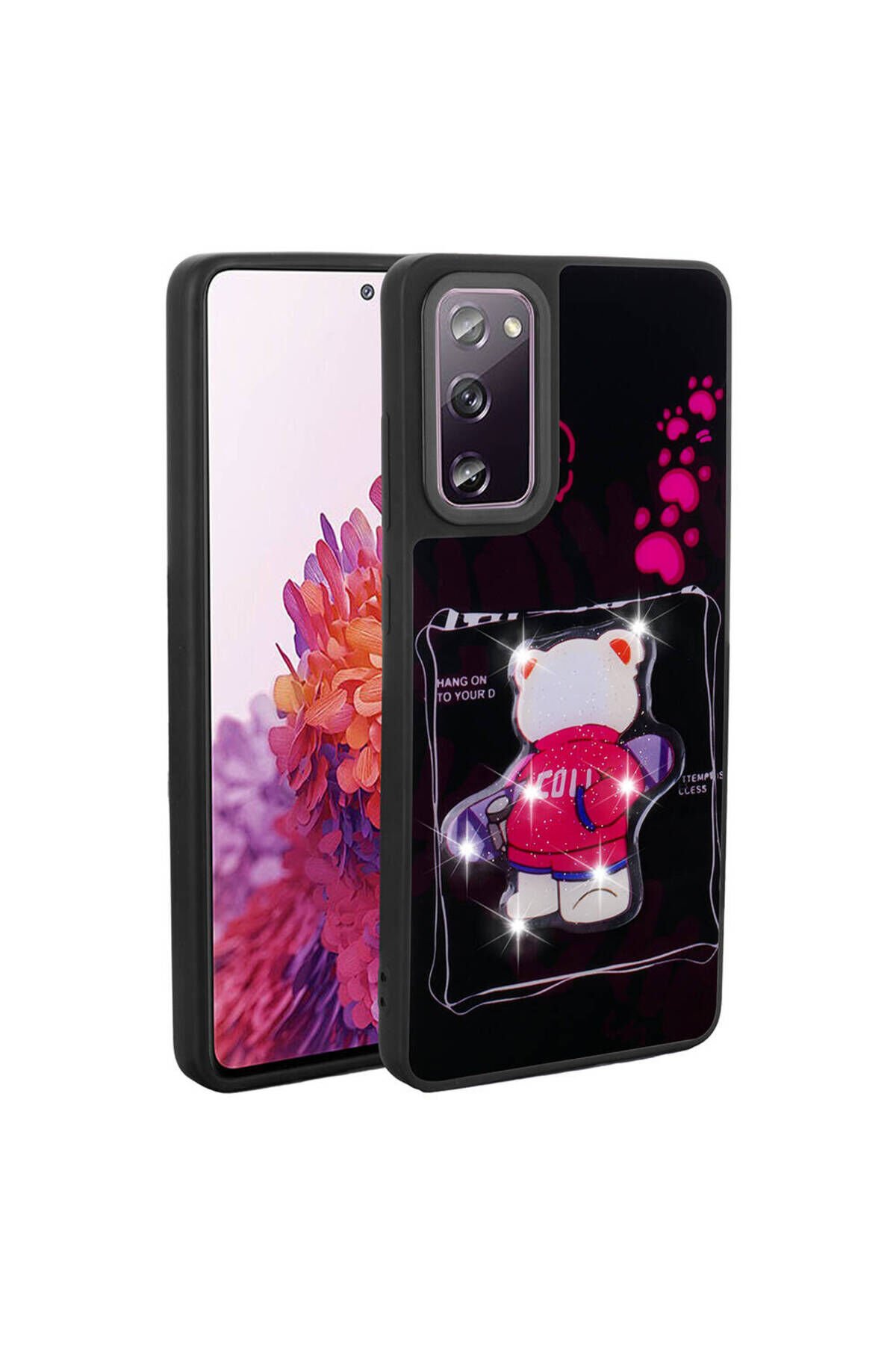 Galaxy S20 FE Kılıf Parlayan Kabartmalı İkonik Figürlü BSAY Amas Silikon Kapak - Mor Siyah