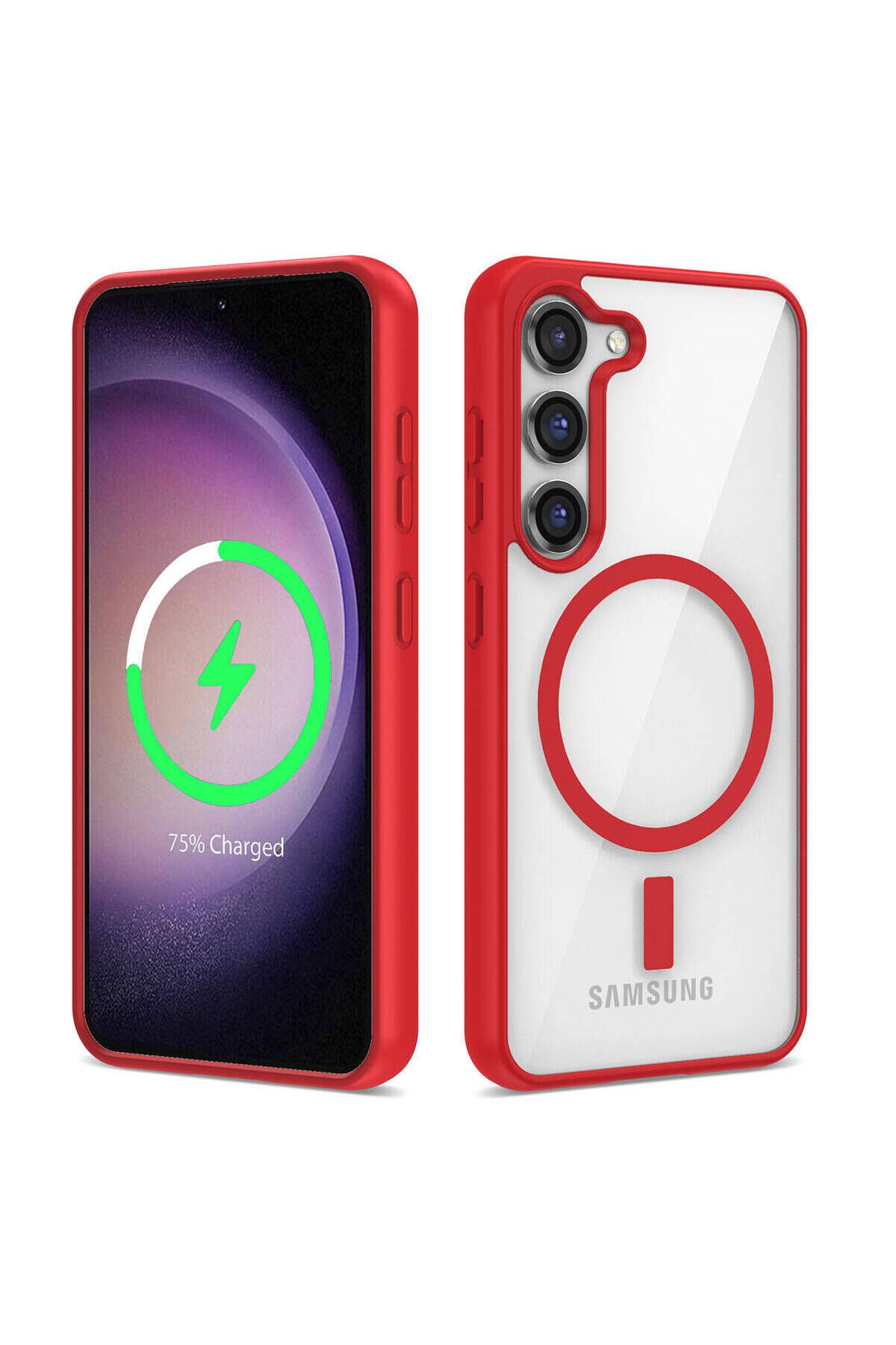 Galaxy S23 Uyumlu Magsafe Wireless Şarj Özellikli Silikon BSAY Ege Kılıf-Mor Kırmızı