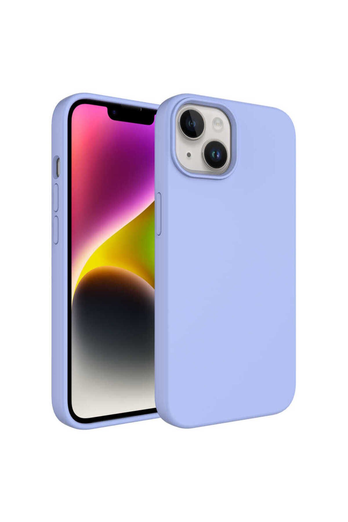 iPhone 14 Uyumlu Sıvı Teknolojili Silinebilir Sert BSAY Kivi Kılıf-Mavi Açık Mavi Açık