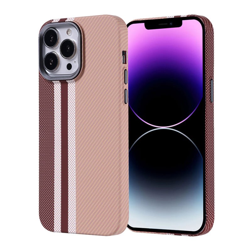 iPhone 14 Pro Max Kılıf M-safe Şarj Özellikli Karbon Fiber Görünümlü Zore Nekst Kılıf Gold