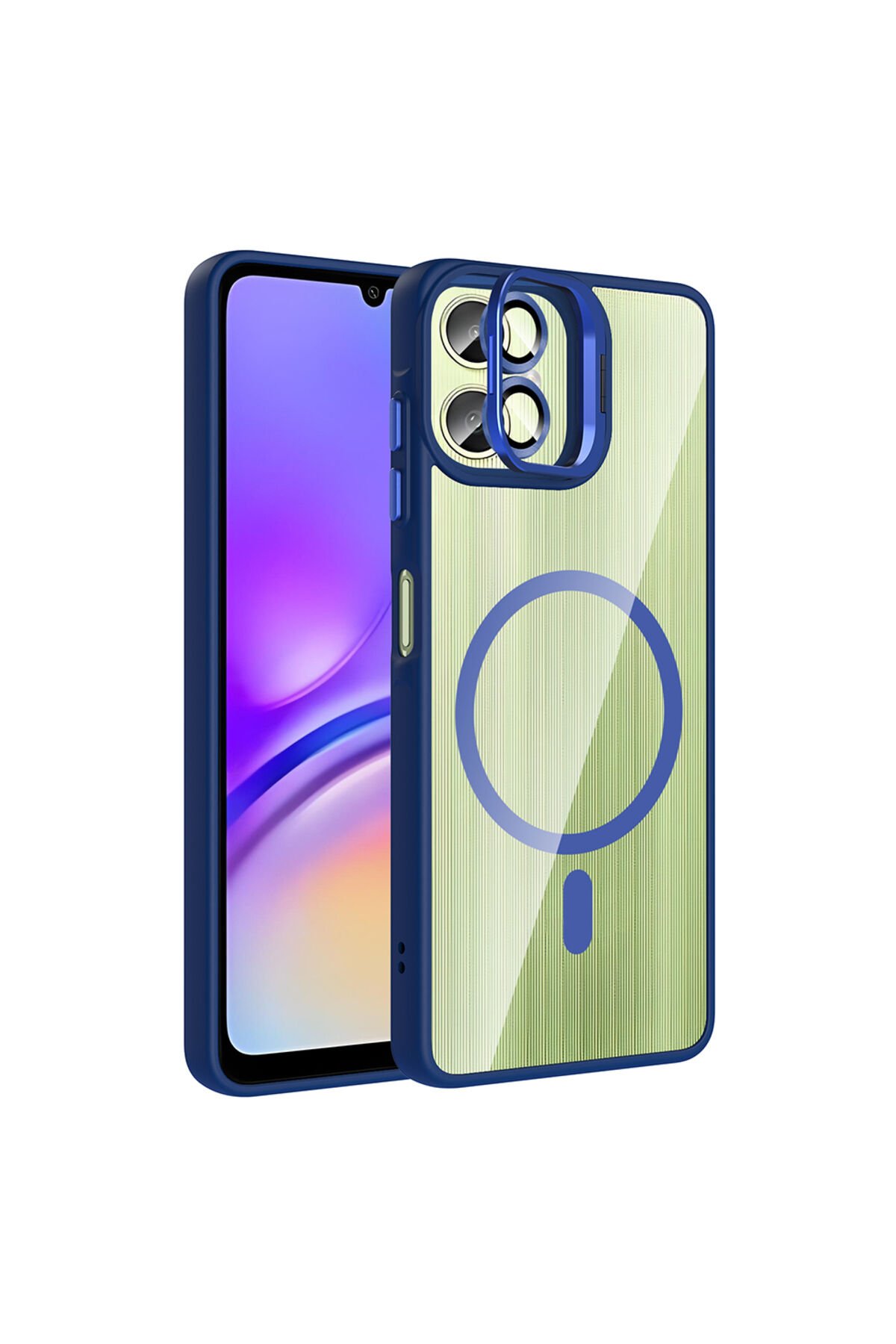Galaxy A06 Kılıf Standlı ve Kamera Lens Hediyeli M-Safe Şarj Özellikli STSR Etro Kapak - Lacivert Lacivert
