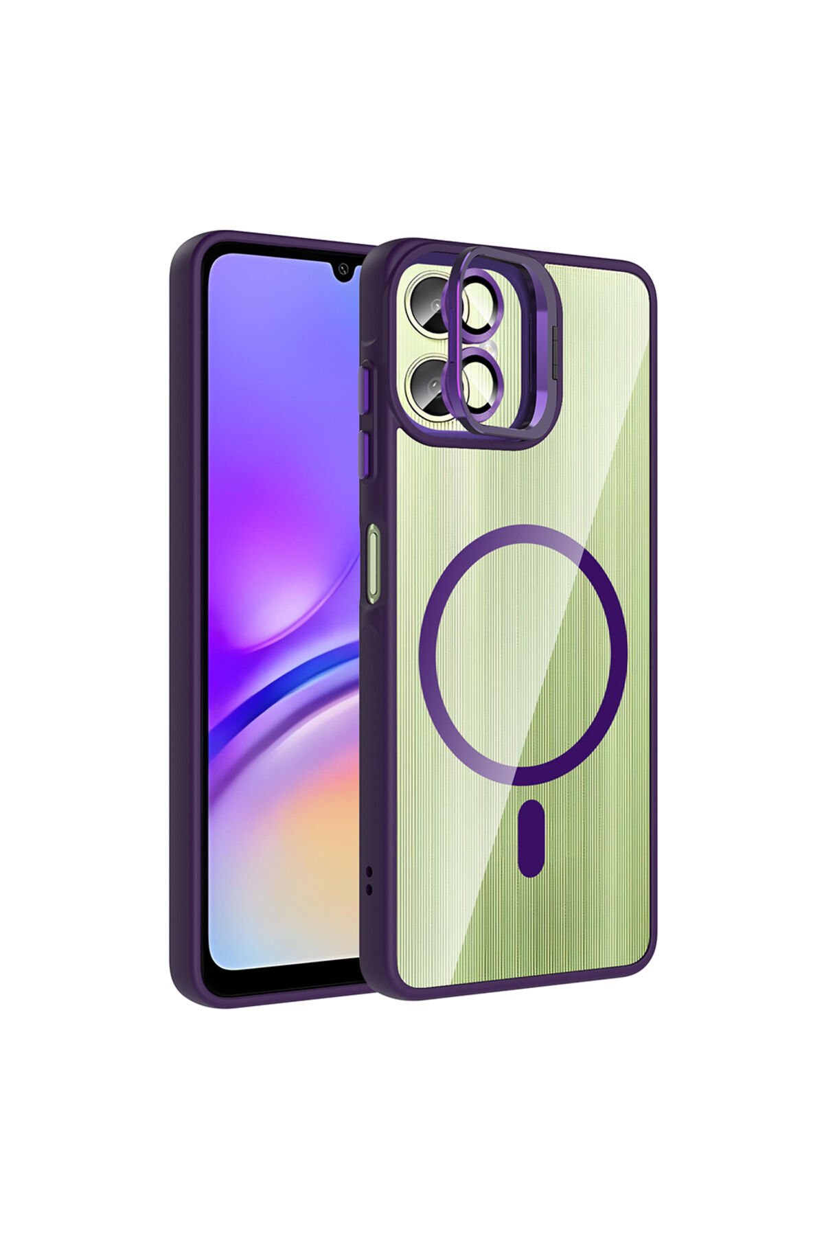 Galaxy A06 Kılıf Standlı ve Kamera Lens Hediyeli M-Safe Şarj Özellikli STSR Etro Kapak - Lacivert Lacivert