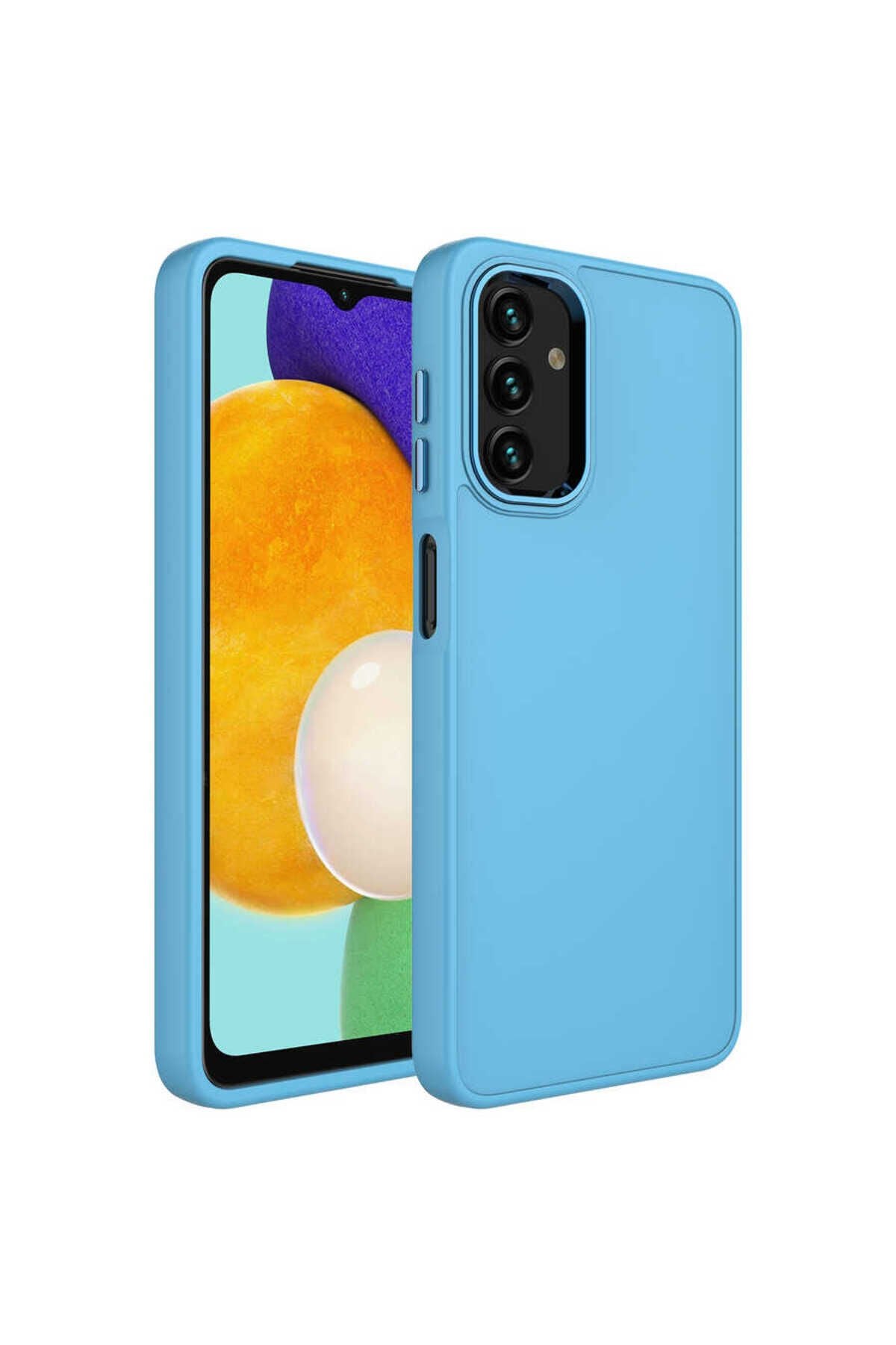 Galaxy A13 4G Kılıf Metal Çerçeve ve Buton Tasarımlı Silikon ASMA Luna Kapak - Lila Sierra Mavi