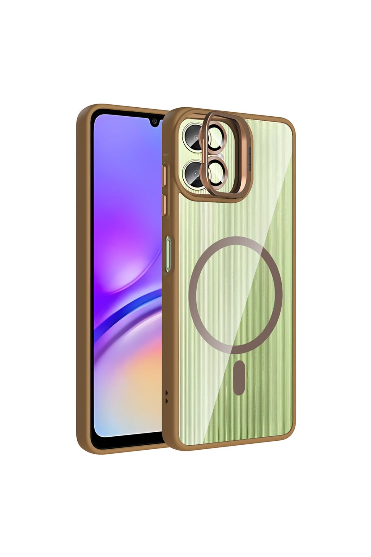 Galaxy A06 Kılıf Standlı ve Kamera Lens Hediyeli M-Safe Şarj Özellikli STSR Etro Kapak - Lacivert Desert Titanyum