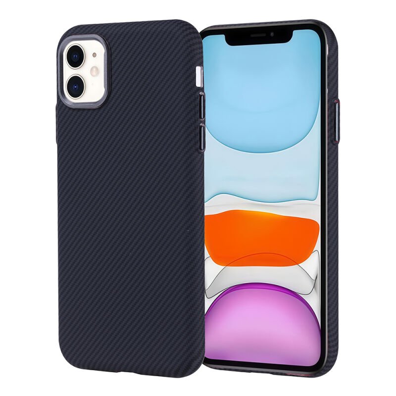 iPhone 11 Kılıf M-safe Şarj Özellikli Karbon Fiber Görünümlü Zore Nekst Kılıf Siyah