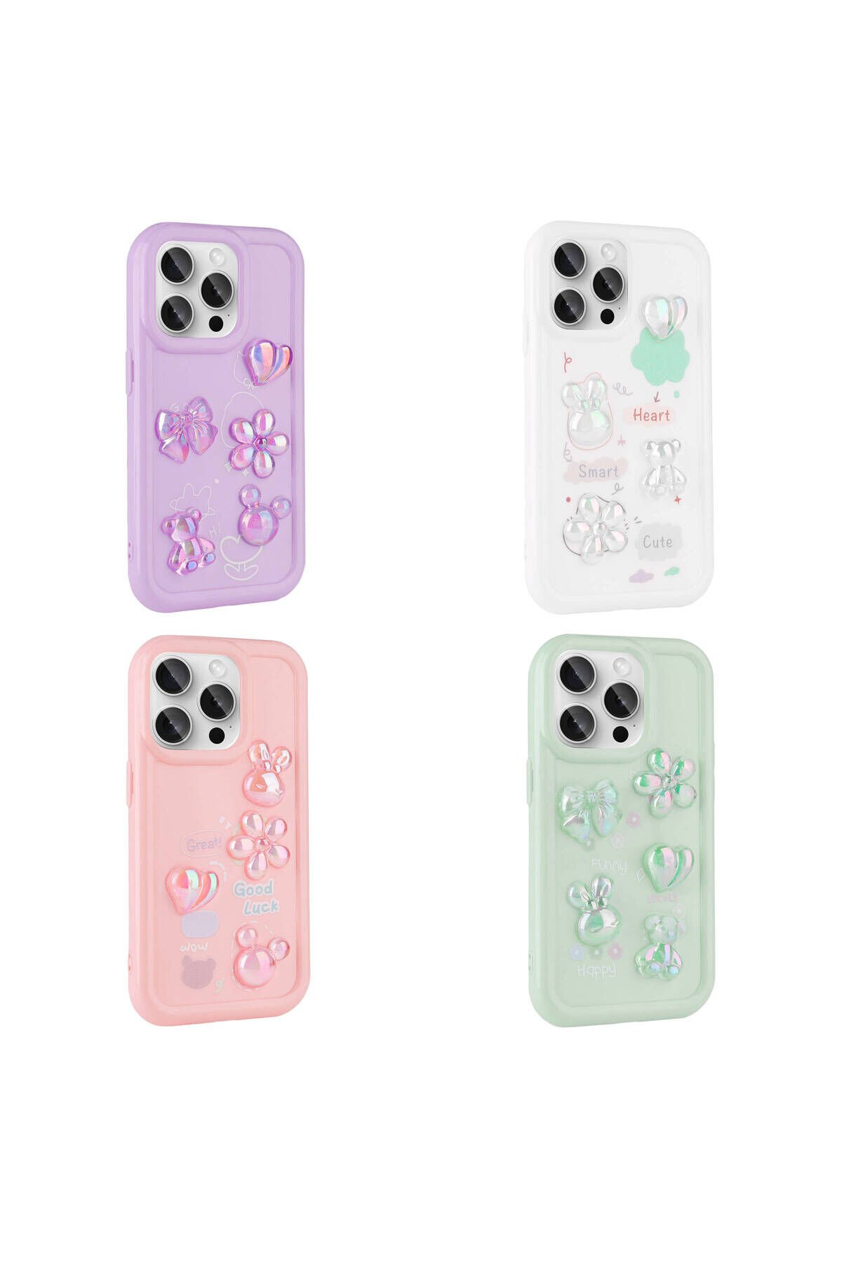 iPhone 15 Pro Max Uyumlu Kabartma Figürlü Parlak BSAY Toys Silikon Kılıf-Mor Pembe