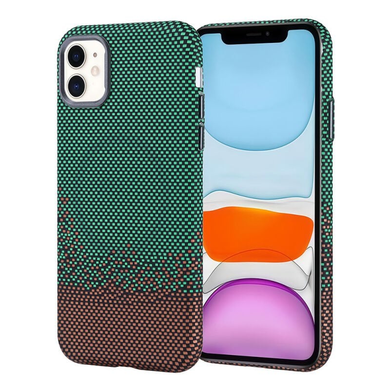 iPhone 11 Kılıf M-safe Şarj Özellikli Karbon Fiber Görünümlü Zore Nekst Kılıf Yeşil