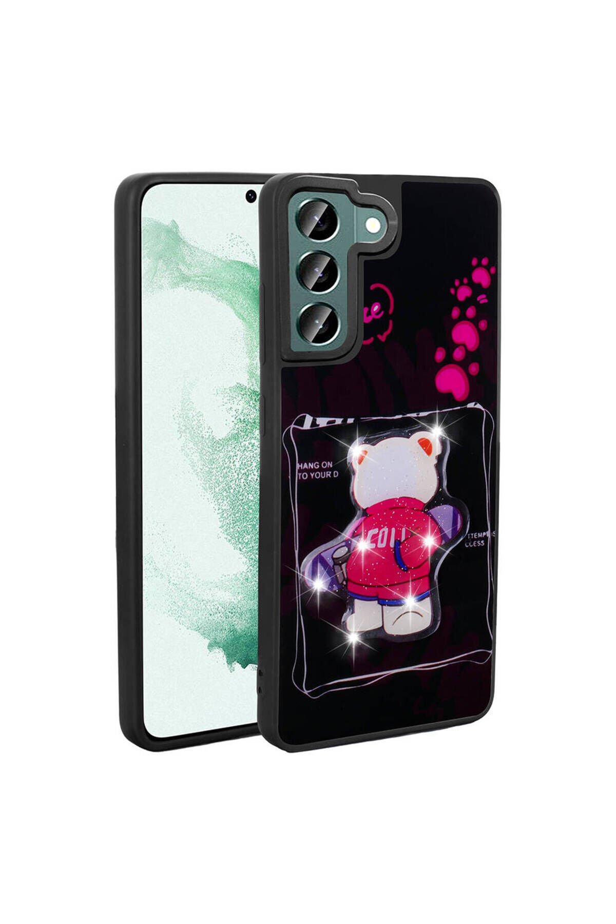 Galaxy S21 FE Kılıf Parlayan Kabartmalı İkonik Figürlü ZPRB Amas Silikon Kapak - Siyah Siyah