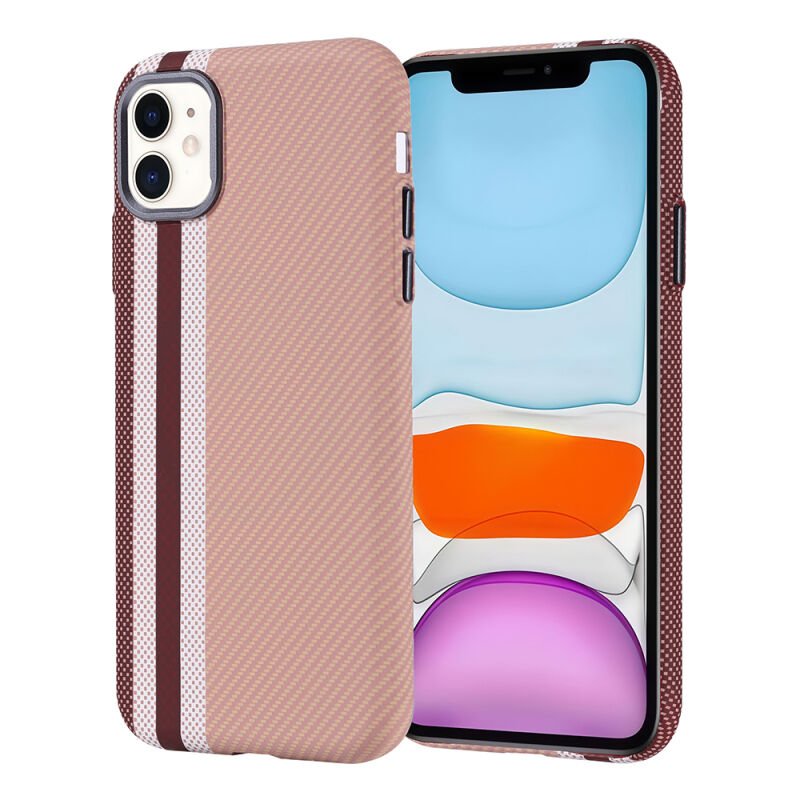 iPhone 11 Kılıf M-safe Şarj Özellikli Karbon Fiber Görünümlü Zore Nekst Kılıf Gold