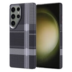 Galaxy S25 Ultra Kılıf M-safe Şarj Özellikli Karbon Fiber Görünümlü Zore Nekst Kılıf Gri