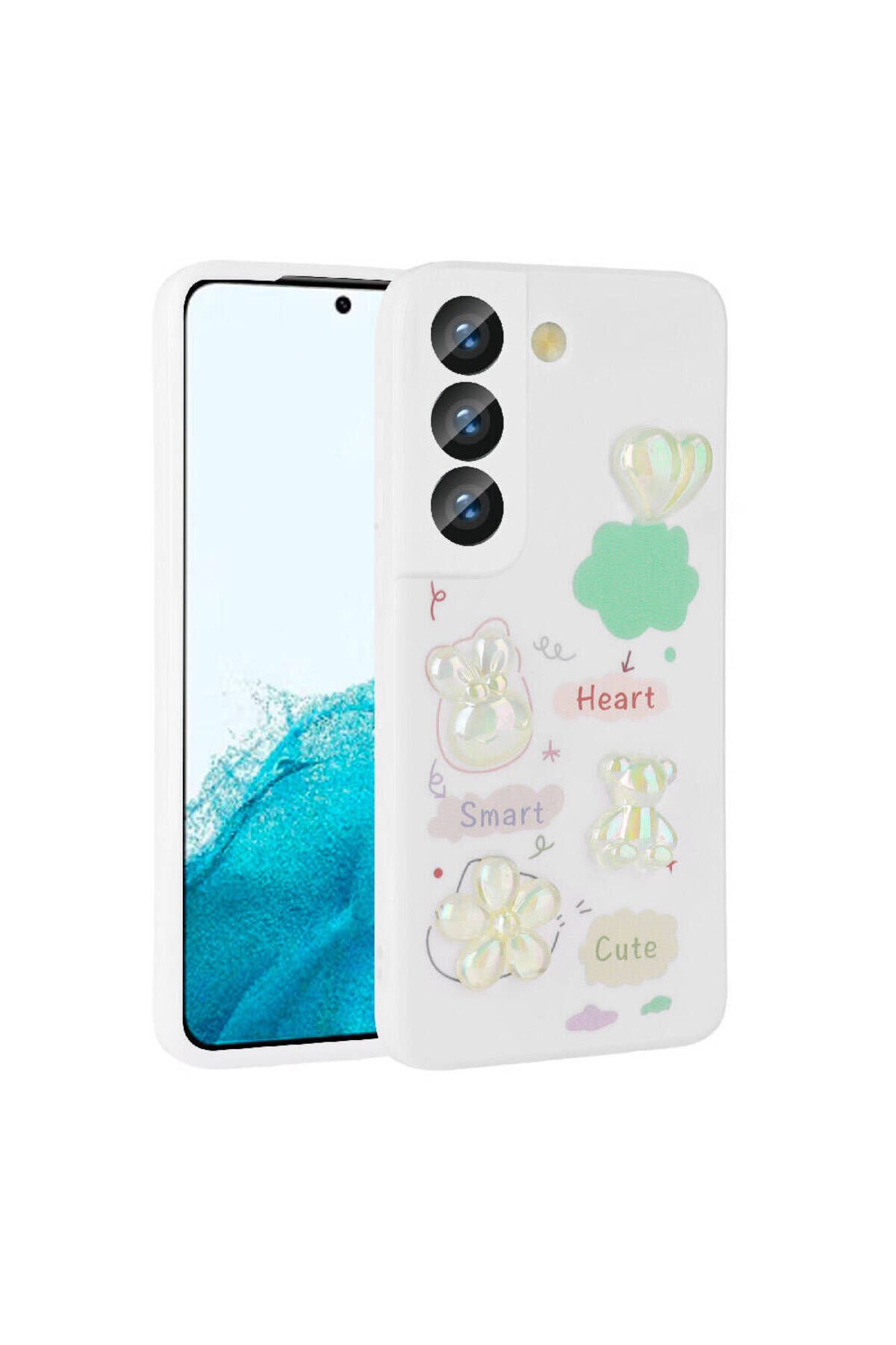 Galaxy S21 FE Uyumlu Kabartma Figürlü Parlak BSAY Toys Silikon Kılıf-Pembe Beyaz