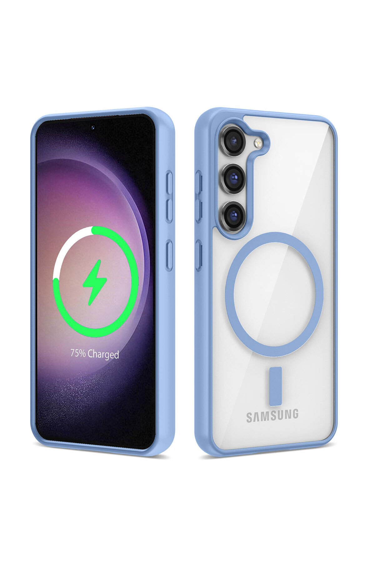 Galaxy S23 Plus Uyumlu Magsafe Wireless Şarj Özellikli Silikon BSAY Ege Kılıf-Siyah Mavi