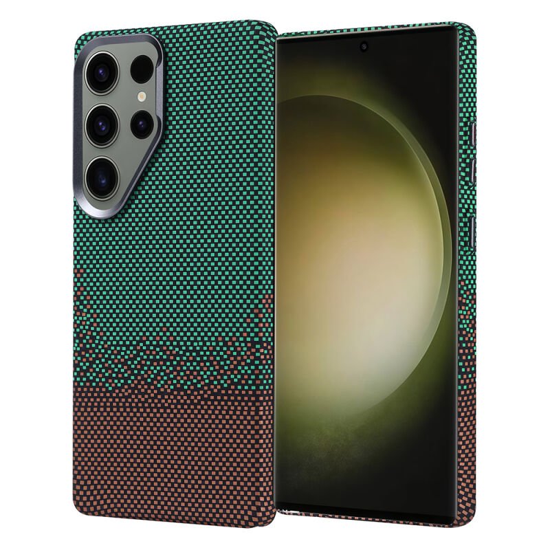 Galaxy S25 Ultra Kılıf M-safe Şarj Özellikli Karbon Fiber Görünümlü Zore Nekst Kılıf Yeşil