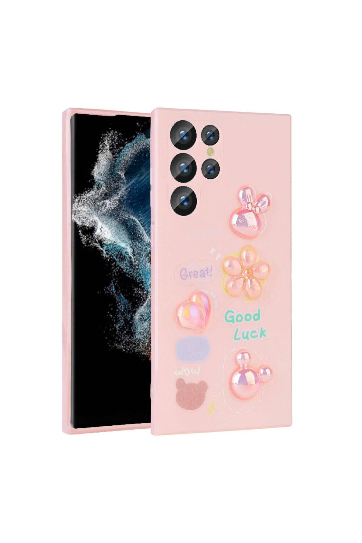Galaxy S23 Ultra Uyumlu Kabartma Figürlü Parlak BSAY Toys Silikon Kılıf-Pembe Pembe