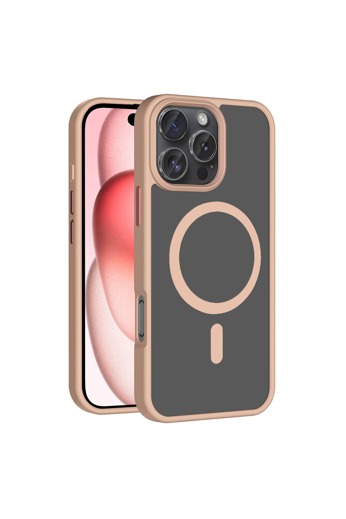 iPhone 16 Pro Kılıf Magsafe Şarj Özellikli Mat Arka Yüzey Zore Sio Kapak - Rose Gold Rose Gold