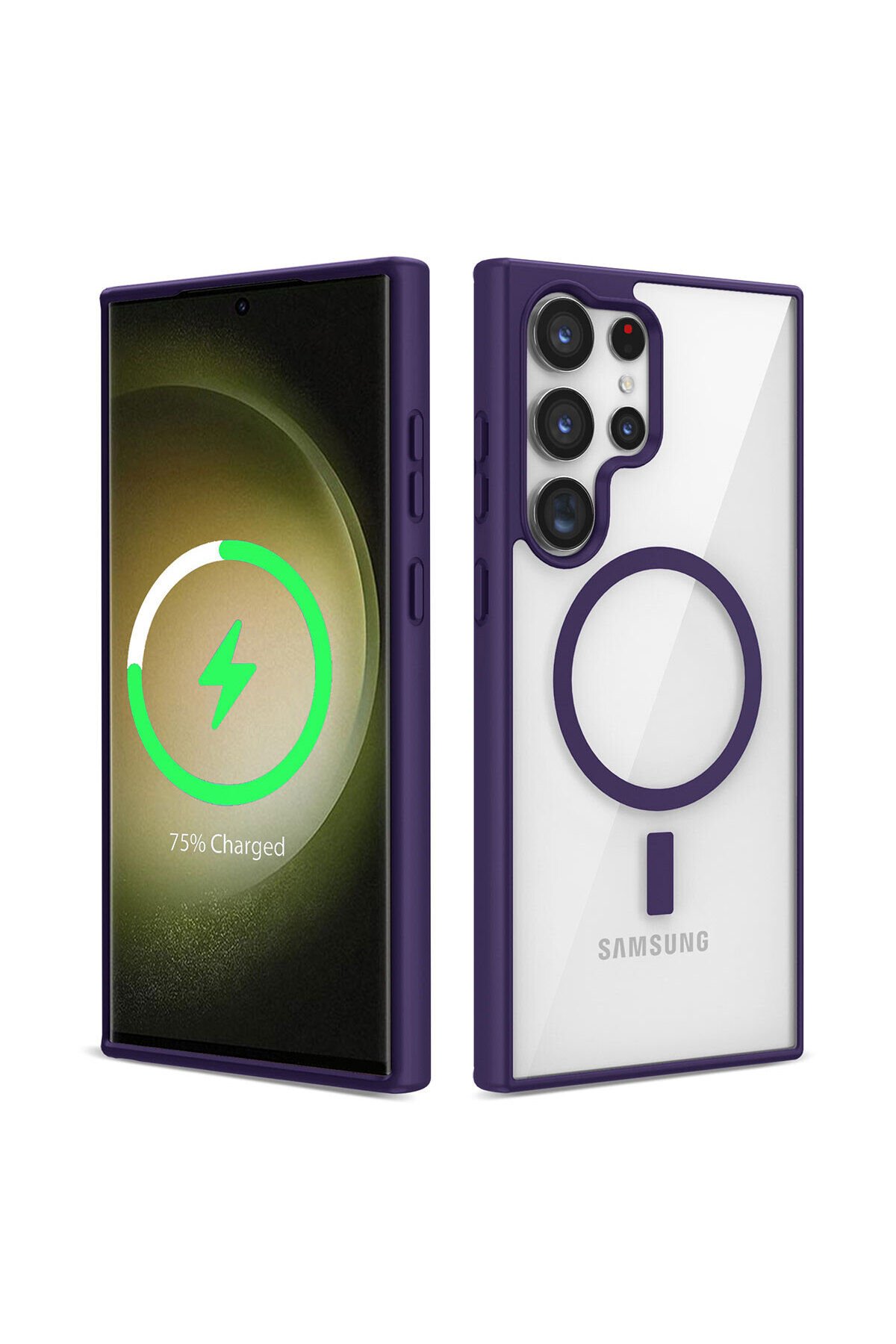 Galaxy S23 Ultra Uyumlu Magsafe Wireless Şarj Özellikli Silikon BSAY Ege Kılıf-Siyah Mor