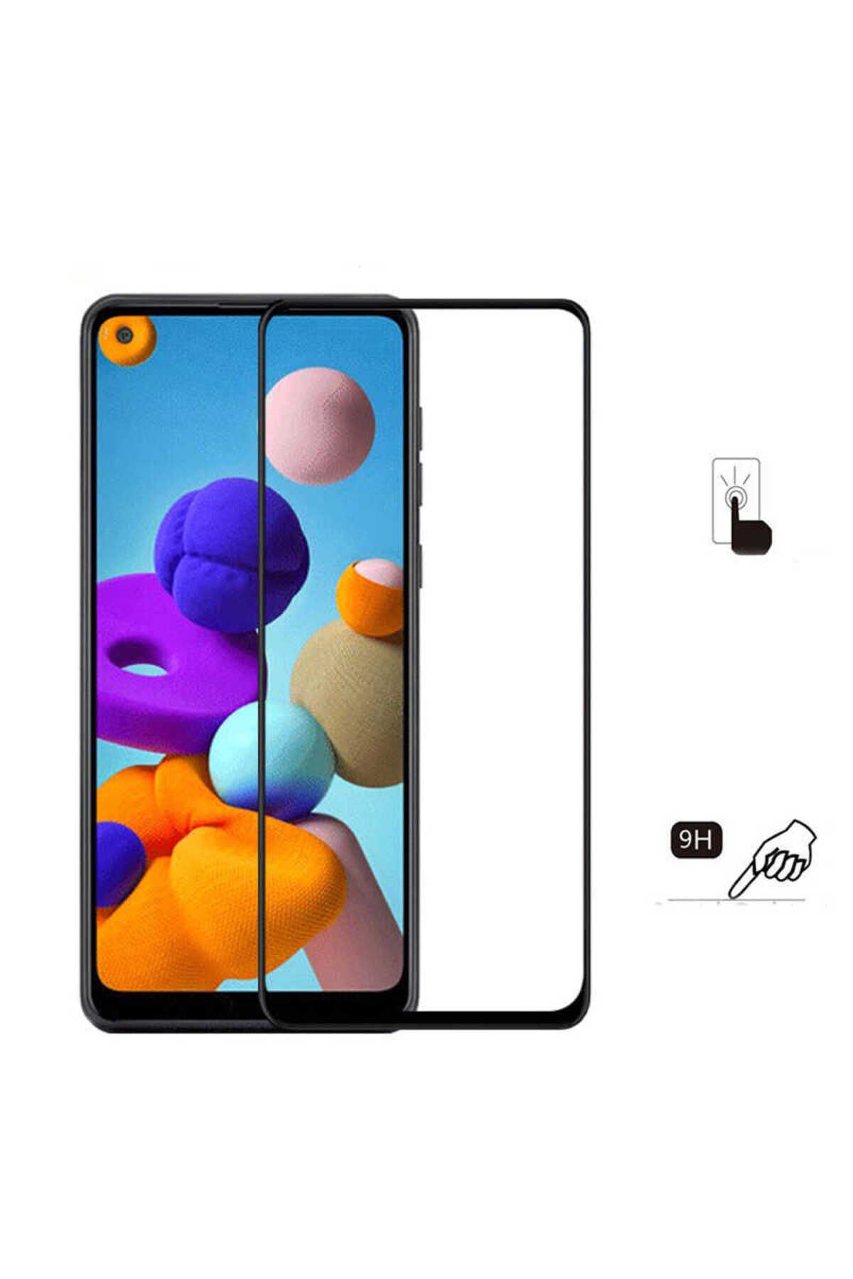 Galaxy A21S Zore Kenarları Kırılmaya Dayanıklı Cam Ekran Koruyucu - Siyah