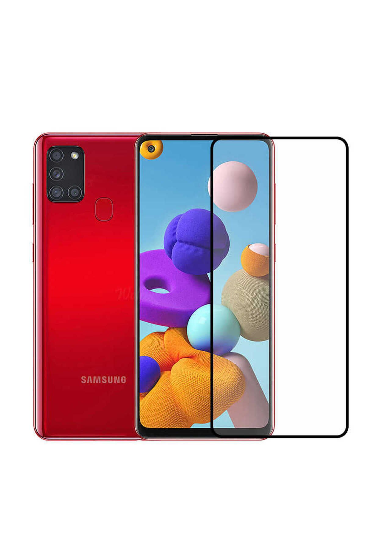 Galaxy A21S Zore Kenarları Kırılmaya Dayanıklı Cam Ekran Koruyucu - Siyah