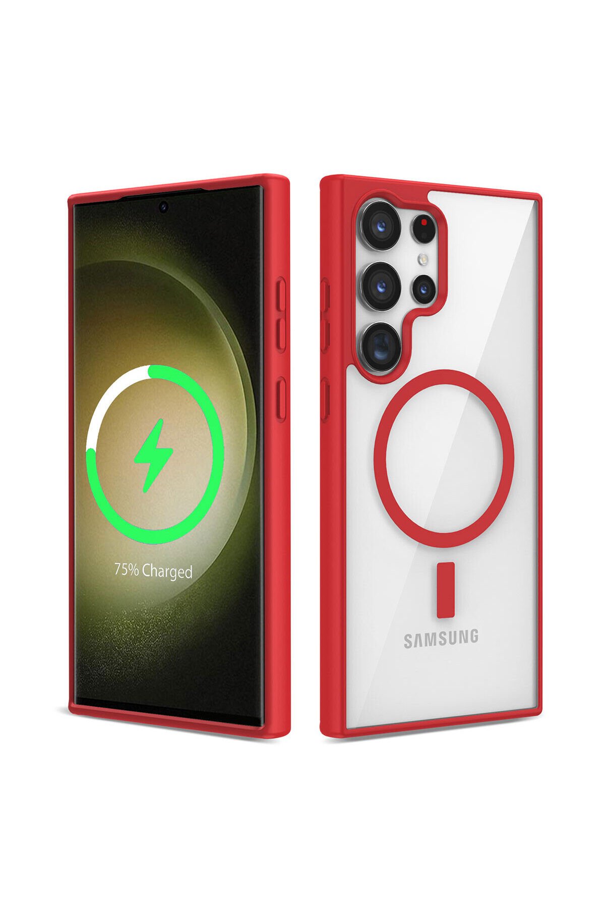 Galaxy S23 Ultra Uyumlu Magsafe Wireless Şarj Özellikli Silikon BSAY Ege Kılıf-Siyah Kırmızı