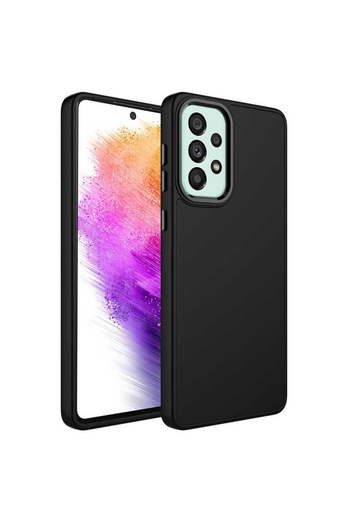 Galaxy A23 Kılıf Metal Çerçeve ve Buton Tasarımlı Silikon TKNC Luna Kapak - Lavendery Gray Lavendery Gray