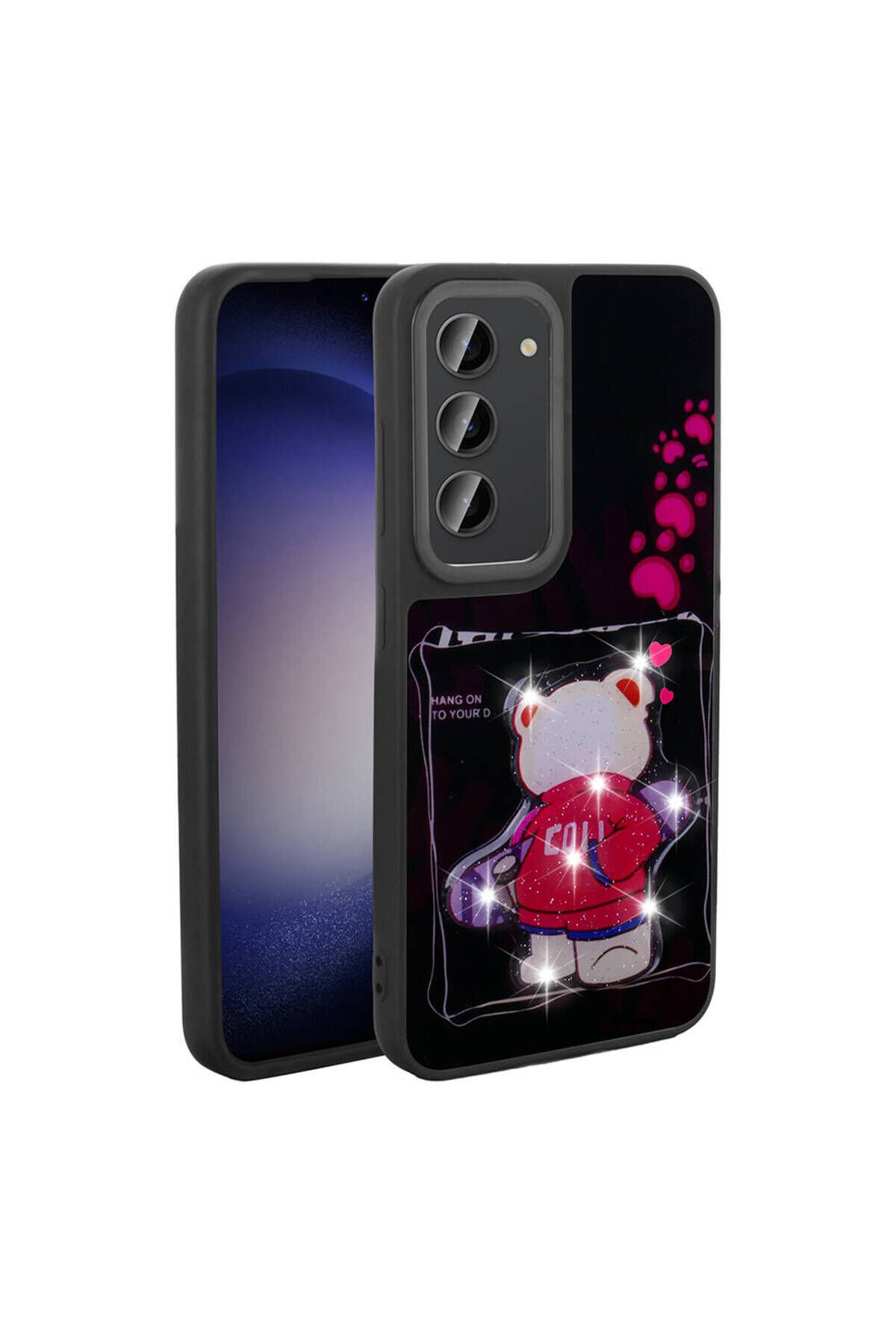 Galaxy S23 Kılıf Parlayan Kabartmalı İkonik Figürlü BSAY Amas Silikon Kapak - Mor Siyah