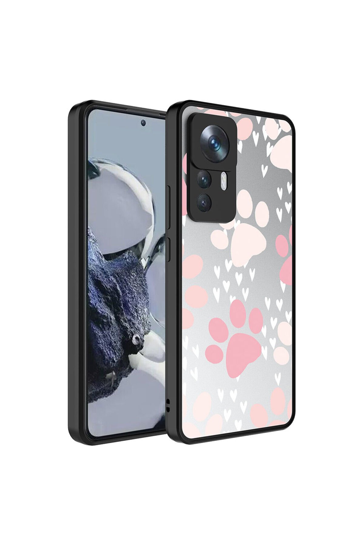 Mi 12T Kılıf Aynalı Desenli Kamera Korumalı Parlak BSAY Mirror Kapak - Kalp Pati