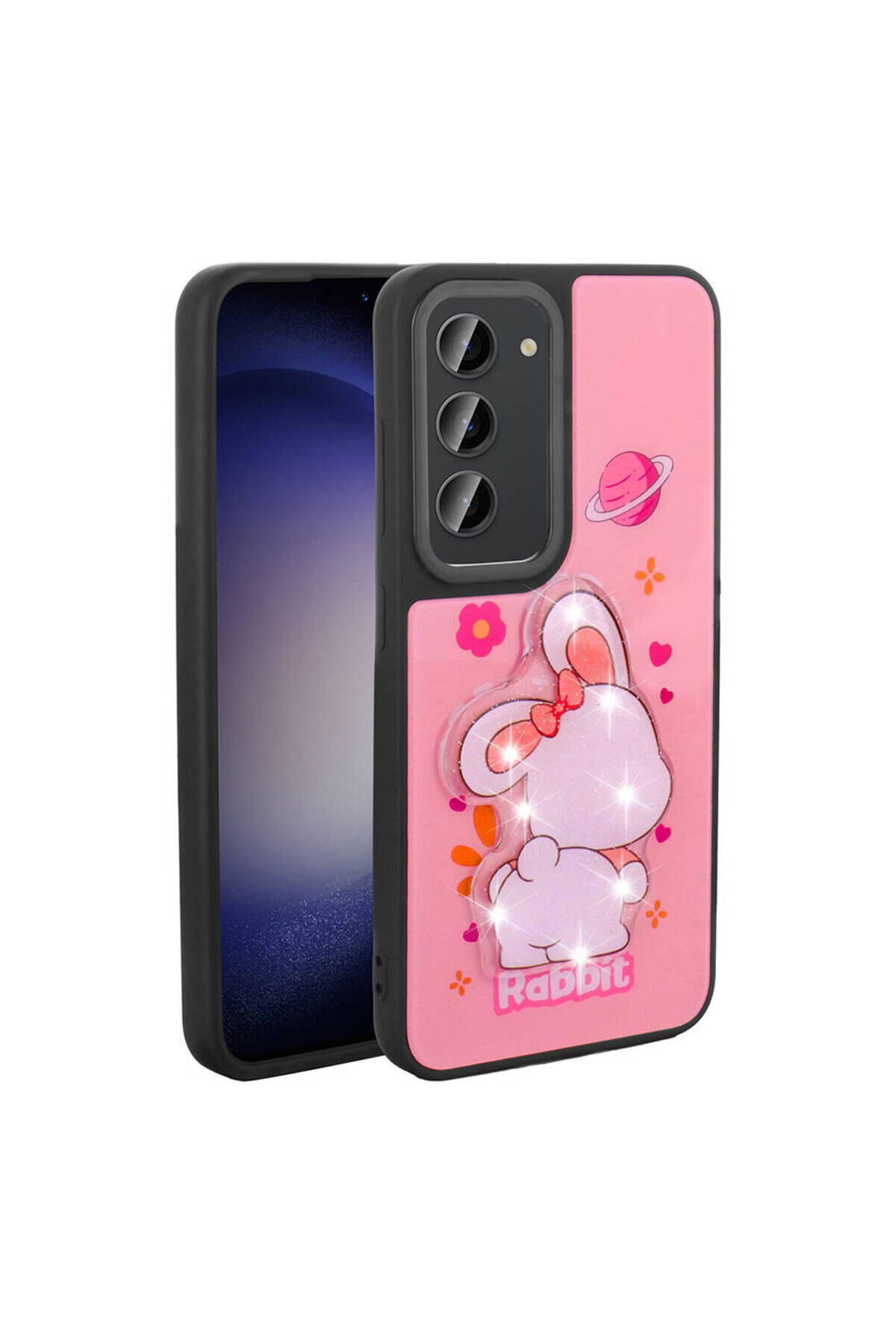 Galaxy S23 Kılıf Parlayan Kabartmalı İkonik Figürlü BSAY Amas Silikon Kapak - Mor Pembe