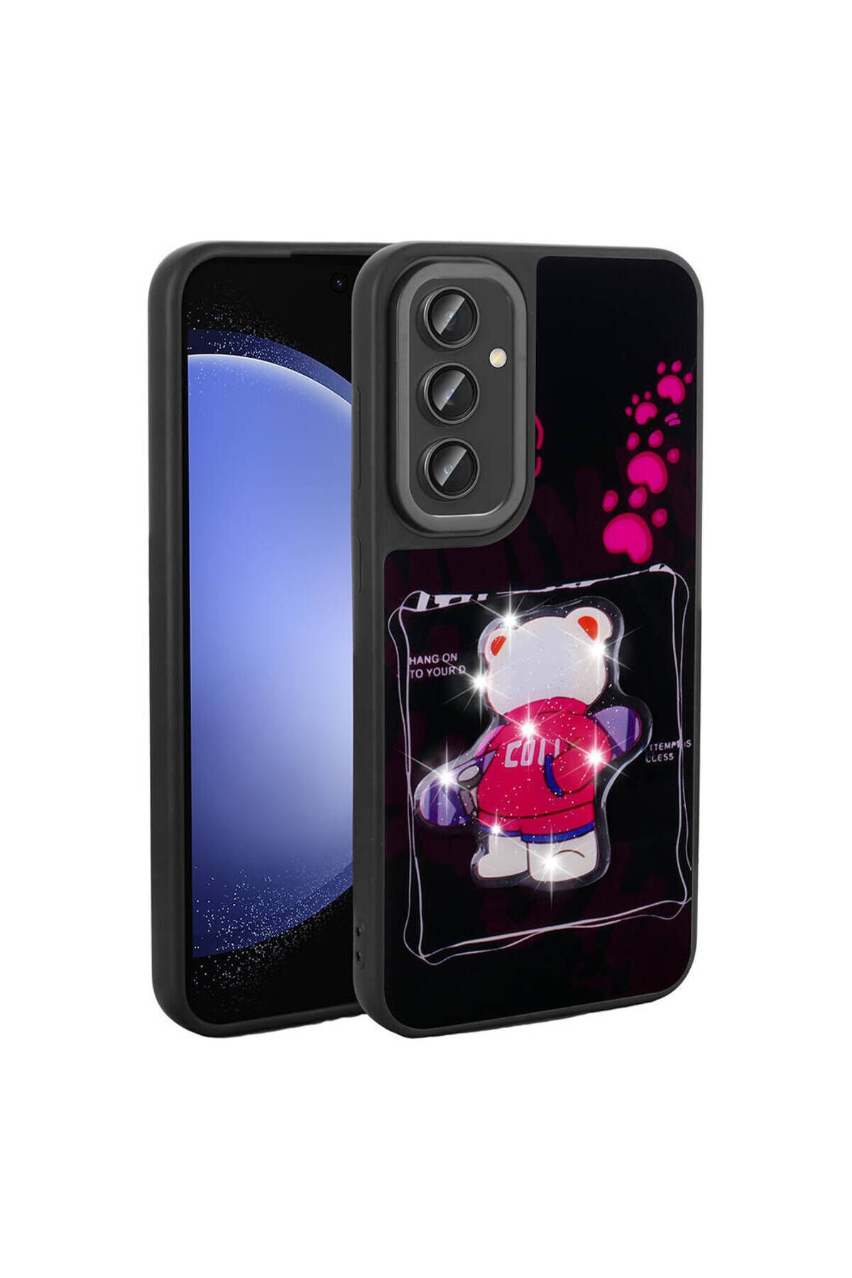 Galaxy S23 FE Kılıf Parlayan Kabartmalı İkonik Figürlü GZST Amas Silikon Kapak - Pembe Pembe