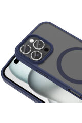 iPhone 16 Pro Max Kılıf Magsafe Şarj Özellikli Mat Arka Yüzey Zore Sio Kapak - Mavi Derin Mor