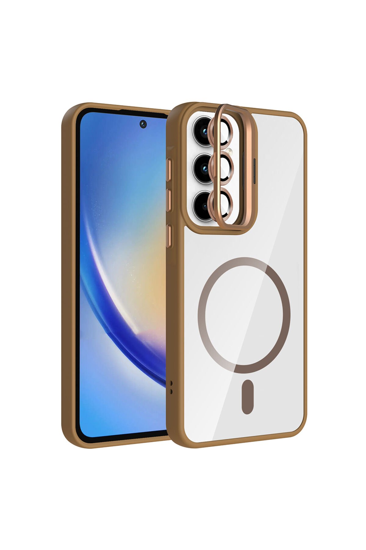 Galaxy A35 Kılıf Standlı ve Kamera Lens Hediyeli M-Safe Şarj Özellikli NXXA Etro Kapak - Lacivert Lacivert