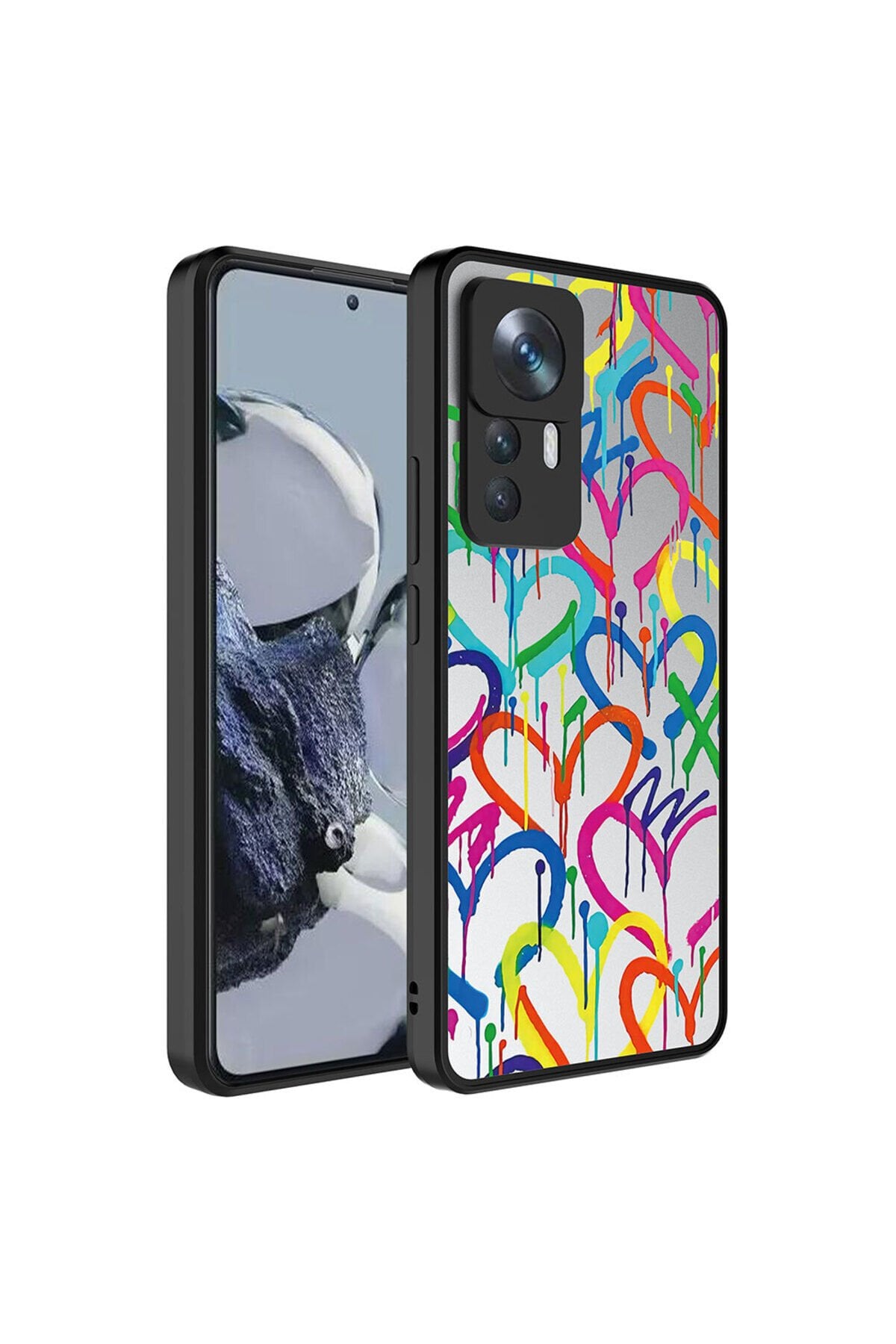 Mi 12T Pro Kılıf Aynalı Desenli Kamera Korumalı Parlak NXAR Mirror Kapak - Kalp Kalp