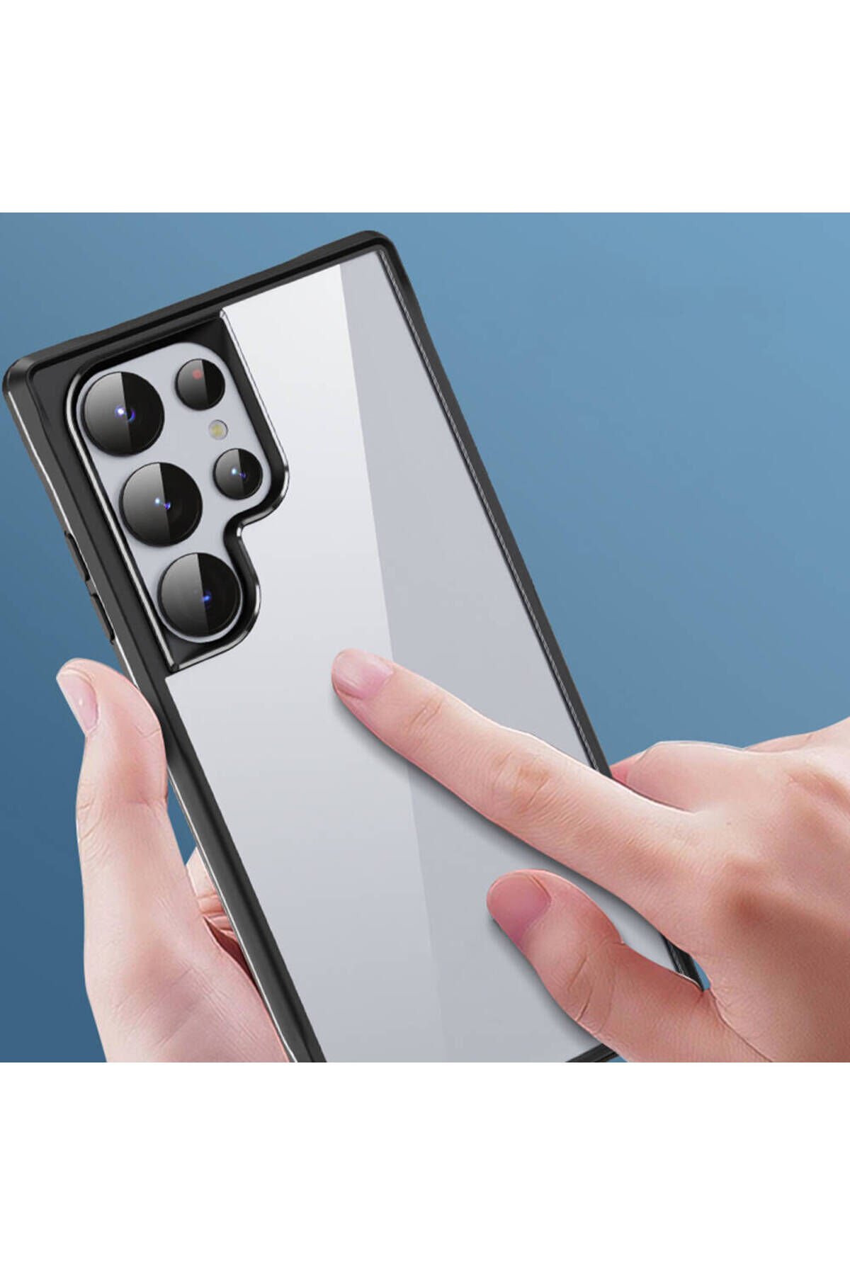 Galaxy S24 Ultra Uyumlu Şeffaf Sert PC Arka Yüzey Tasarımlı BSAY Edo Kılıf-Gri Siyah