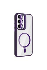 Galaxy A55 Kılıf Standlı ve Kamera Lens Hediyeli M-Safe Şarj Özellikli SBT Etro Kapak - Derin Mor Derin Mor