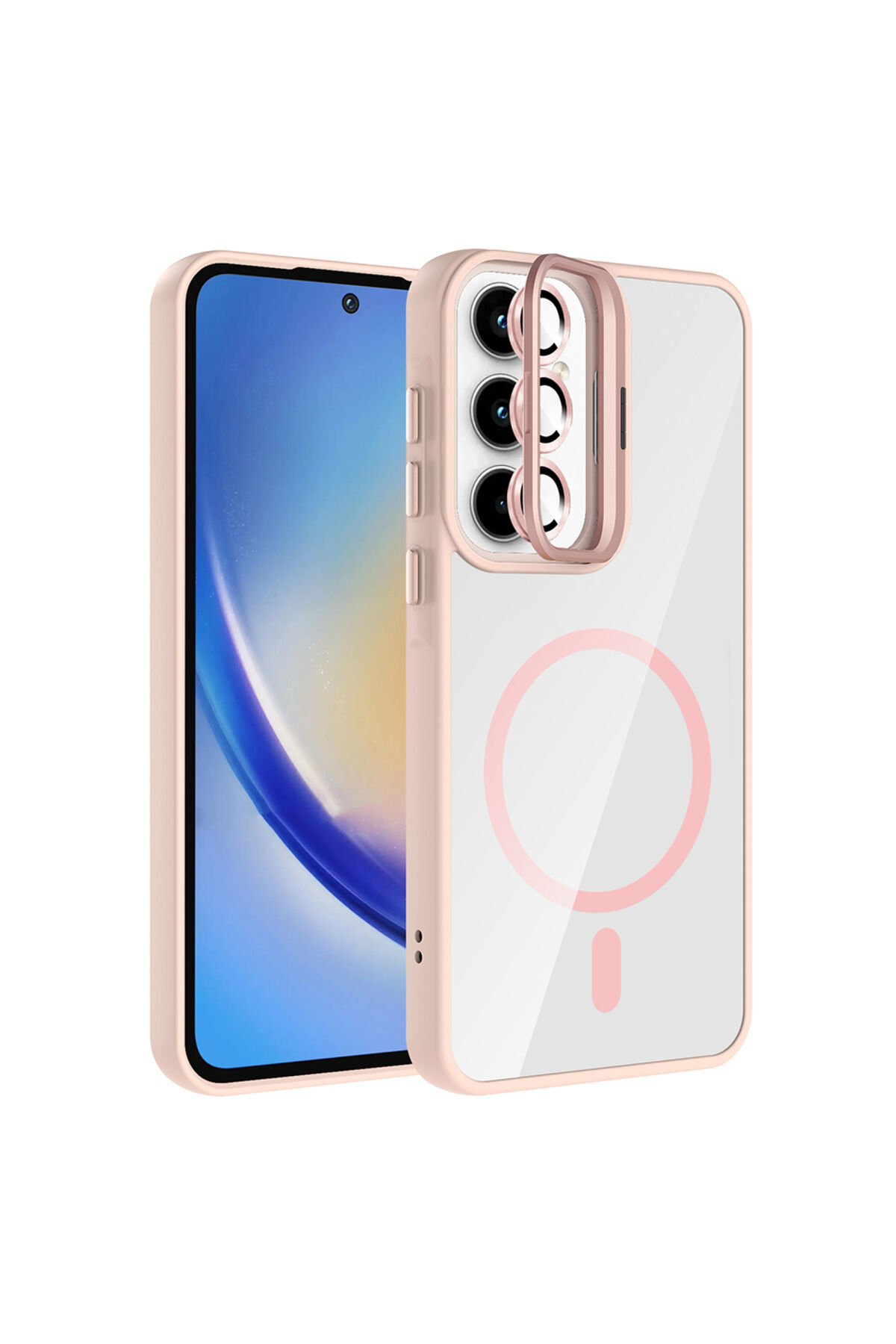 Galaxy A55 Kılıf Standlı ve Kamera Lens Hediyeli M-Safe Şarj Özellikli SBT Etro Kapak - Derin Mor Derin Mor