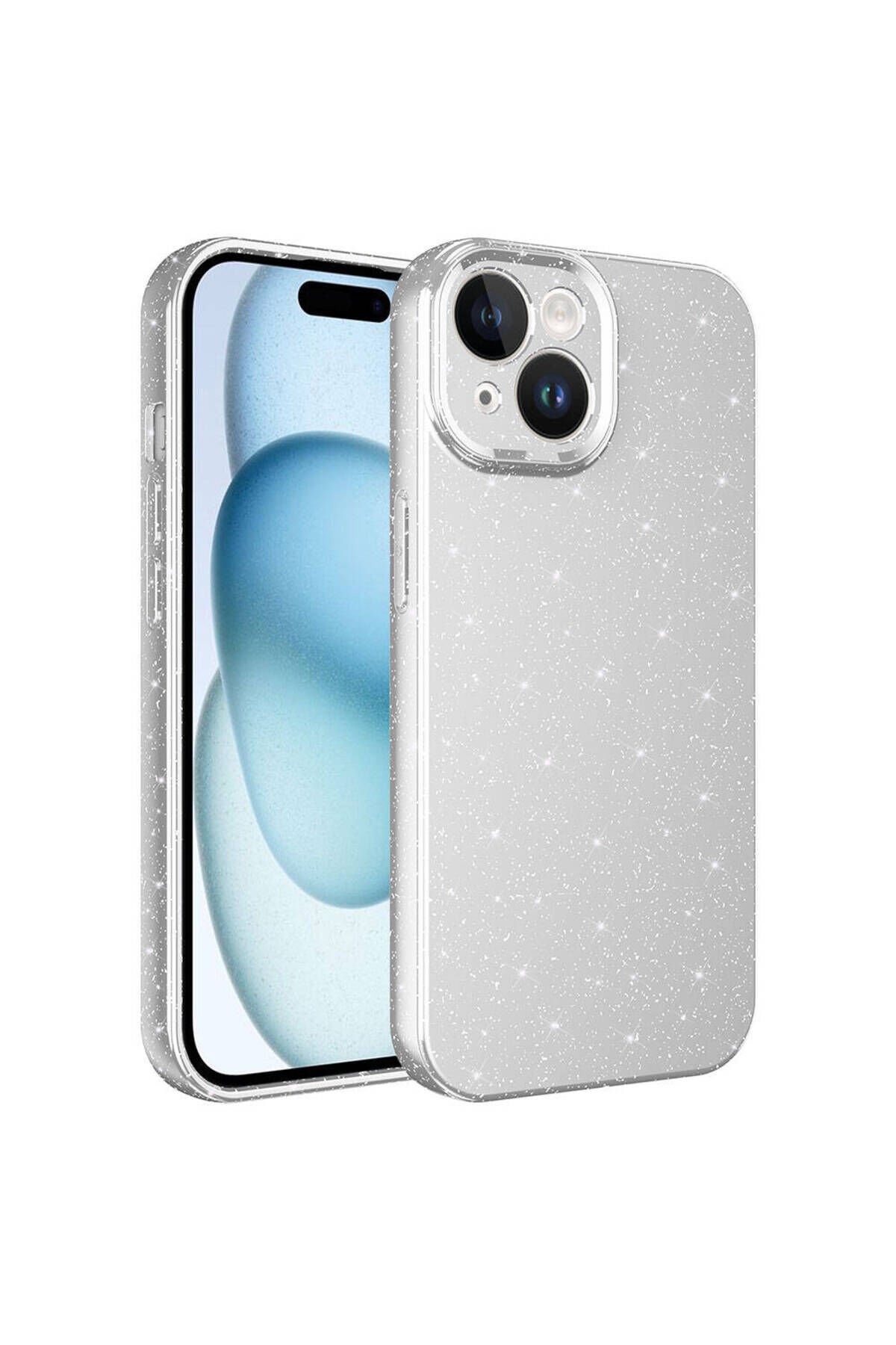 iPhone 15 Plus Uyumlu Kamera Korumalı Simli Lüks BSAY Koton Kılıf-Gümüş