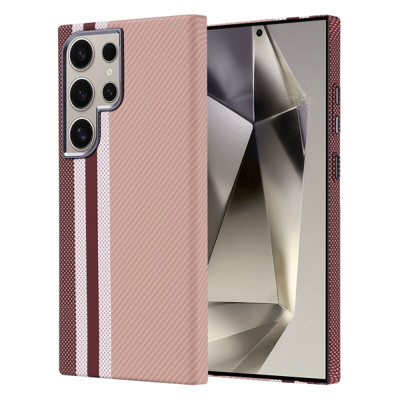 Galaxy S24 Ultra Kılıf M-safe Şarj Özellikli Karbon Fiber Görünümlü Zore Nekst Kılıf Gold