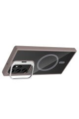 Galaxy S22 Ultra Kılıf Standlı ve Kamera Lens Hediyeli M-Safe Şarj Özellikli BSAY Etro Kapak - Derin Derin Mor