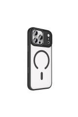 iPhone 17 Pro Max Kılıf Wireless Şarj Özellikli BSAY Krom M-safe Silikon Kapak - Siyah Altın