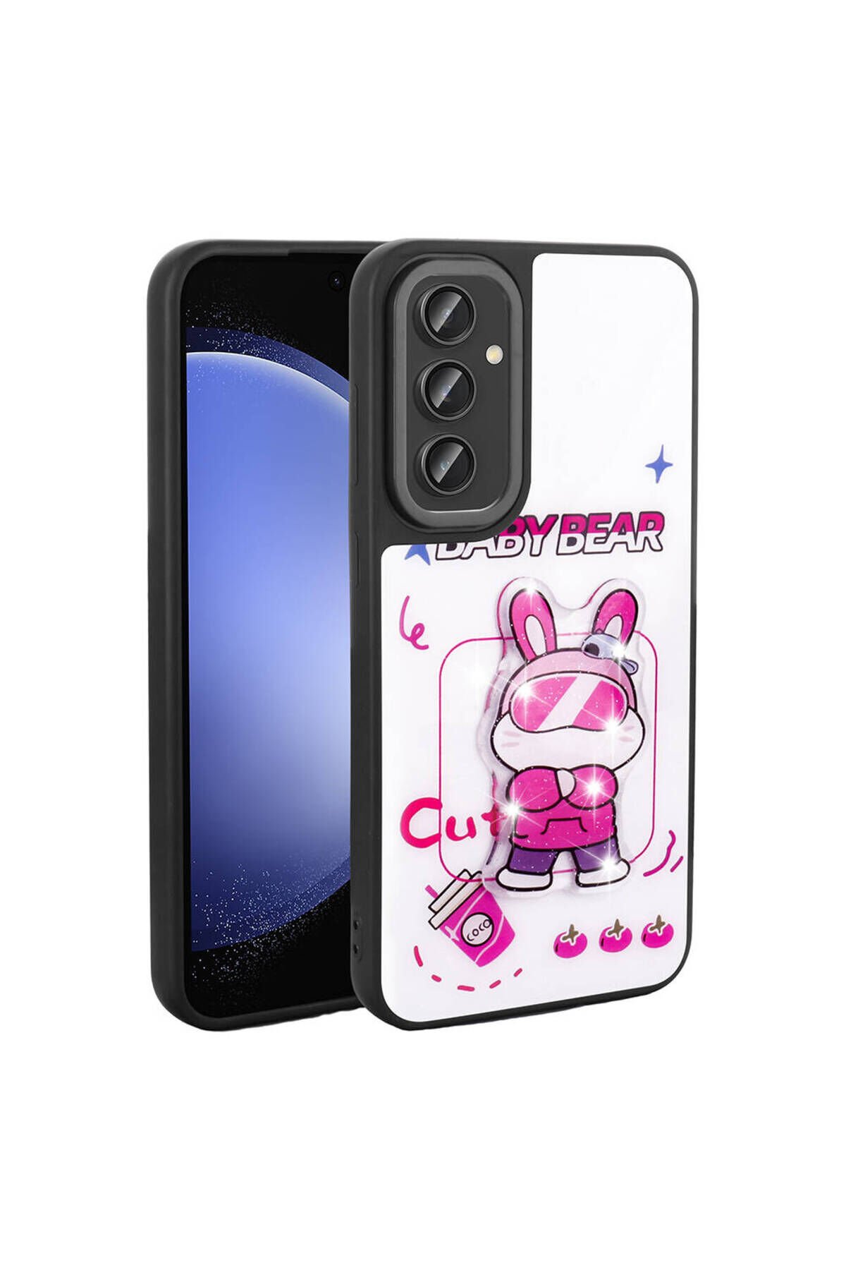 Galaxy S24 Plus Kılıf Parlayan Kabartmalı İkonik Figürlü BSAY Amas Silikon Kapak - Pembe Beyaz