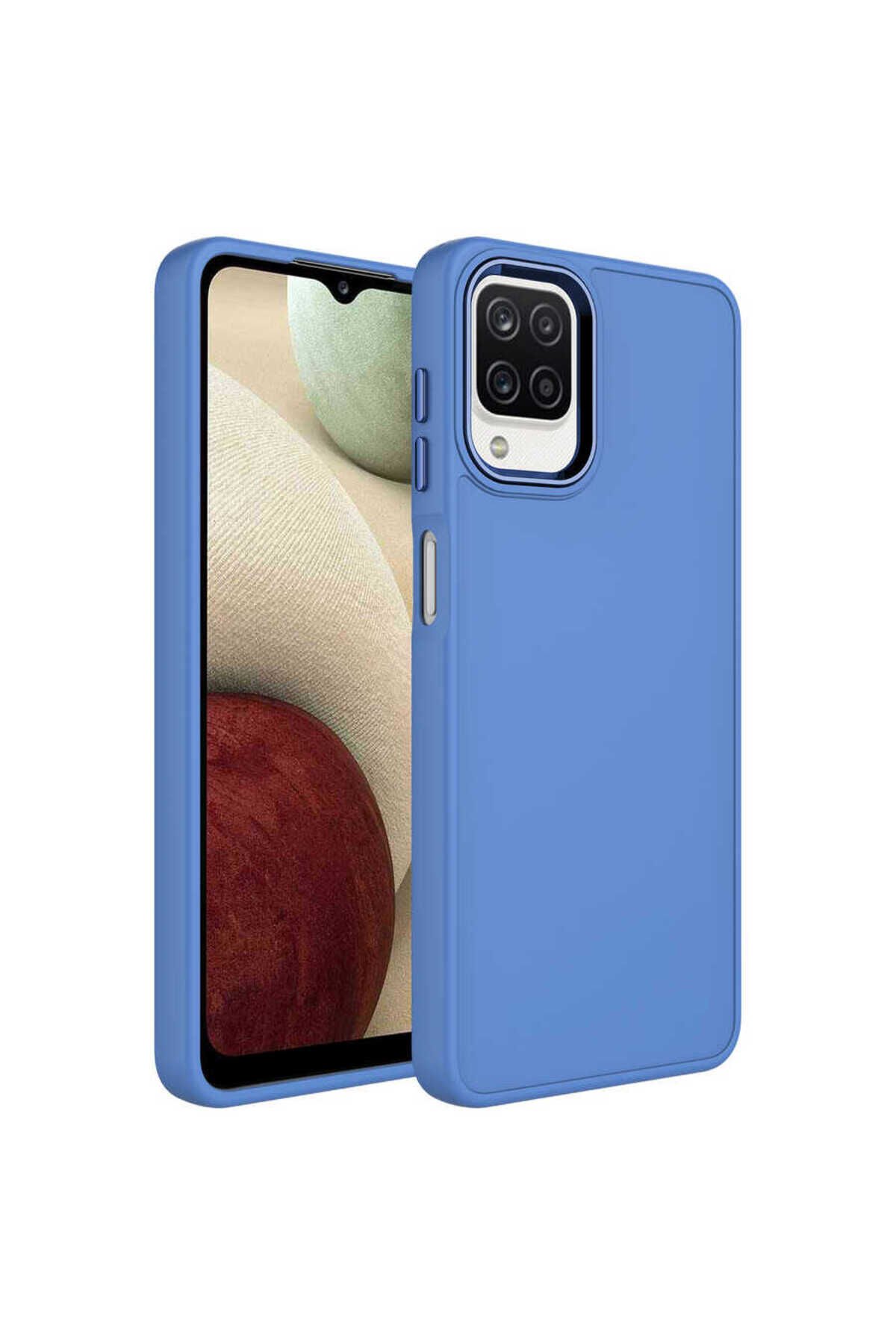 Galaxy M12 Kılıf Metal Çerçeve ve Buton Tasarımlı Silikon GNST Luna Kapak - Lavendery Gray Lavendery Gray