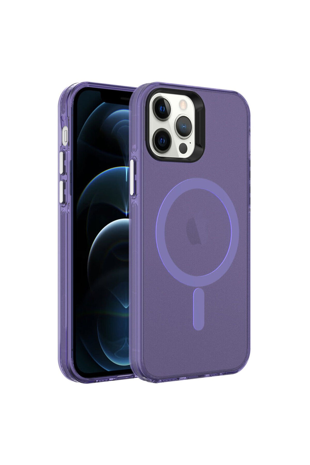 iPhone 12 Pro Max Uyumlu OYO Magsafe Şarj Özellikli Buzlu Transparan C-Pro Sert Kılıf-Derin M Derin Mor
